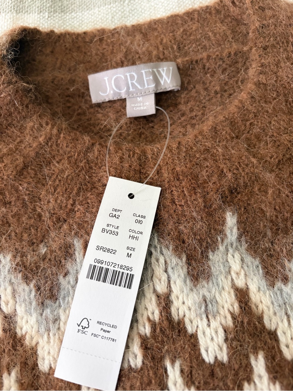 NWT J.Crew Brown and Cream Fair Isle Crewneck Sweater
